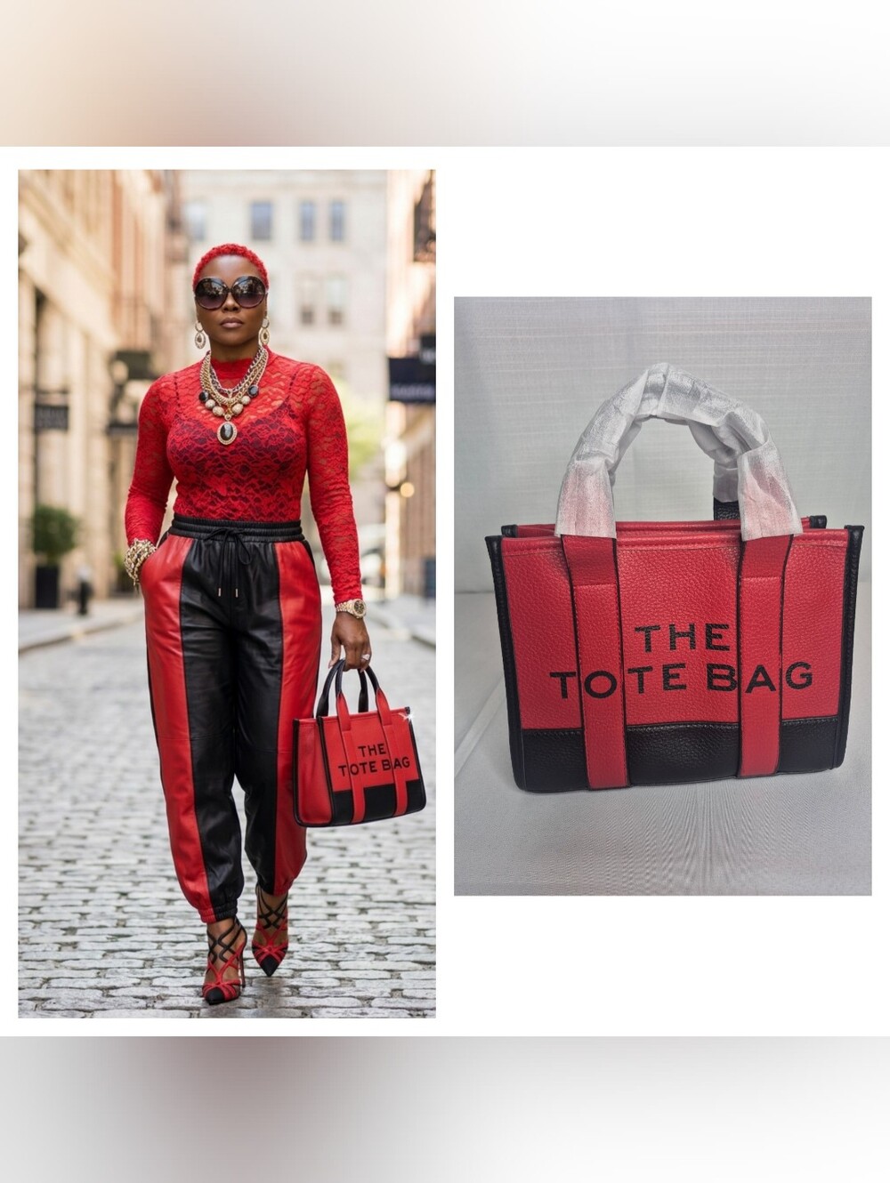 Fashion Red and Black Structured Tote Handbag NWOT